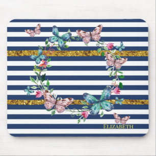 Girly Modern Chic Butterfells Stripes Mousepad