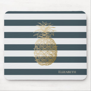 Girly Modern Chic Gold Ananas Streifen Mousepad