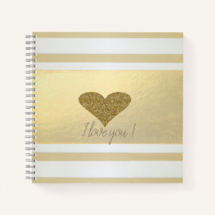 Girly Modern Gold Streifen, Glitzer Herz Notizbuch