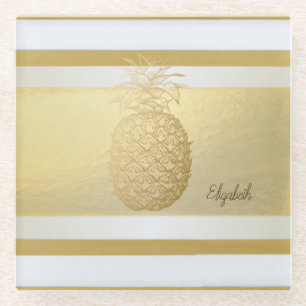 Girly Modern Gold Streifen, Gold Ananas Glasuntersetzer