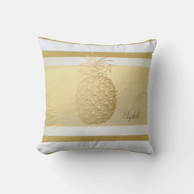 Girly Modern Gold Streifen, Gold Ananas Kissen (Vorderseite)