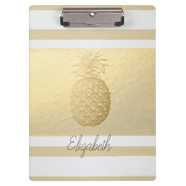 Girly Modern Gold Streifen, Gold Ananas Klemmbrett (Vorderseite)