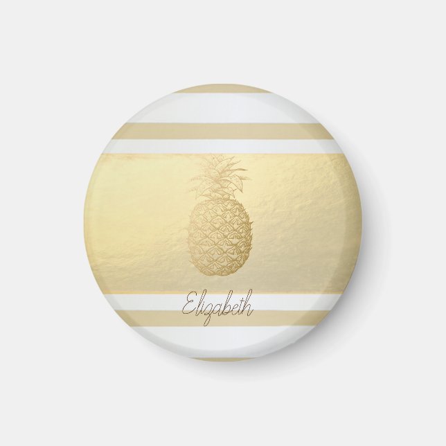 Girly Modern Gold Streifen, Gold Ananas Magnet (Vorne)