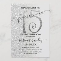 Girly Modern Gray Silver Glitzer Ombre Quinceañera