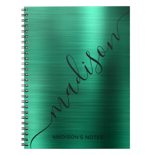 Girly Modern Green Metal Monogram Signature Notizblock (Vorderseite)
