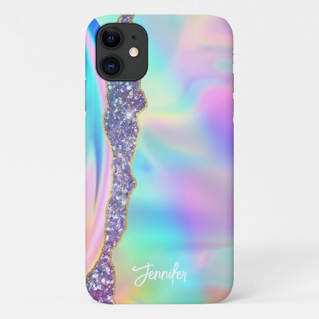 Girly Modern Iridescent Rainbow Individuelle Name  Case-Mate iPhone Hülle (Rückseite)