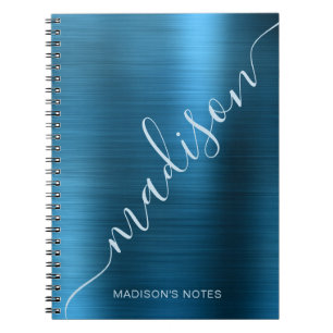 Girly Modern Mid Blue Metal Monogram Signature Notizblock