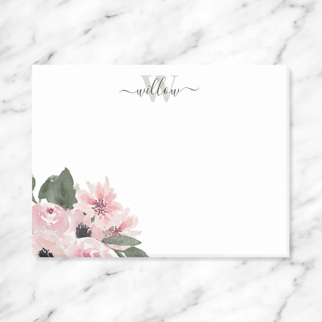 Girly Modern Monogram Pink Floral Post-It Notes Klebezettel (Von Creator hochgeladen)