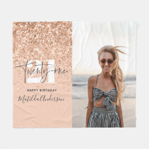 Girly modern pfirsichfarbenes Foto 21. Geburtstag  Fleecedecke