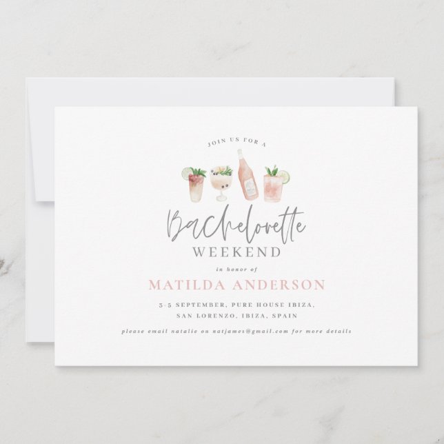 Girly modern pink chic Bachelorette Wochenende Ankündigung (Vorderseite)