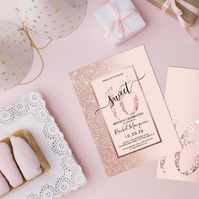 Girly Modern Pink Rose Gold Glitzer Ombre Sweet 16 Einladung (Von Creator hochgeladen)