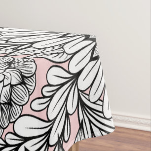 Girly Modern Pink Schwarz-weiße Blumenzeichnungen Tischdecke