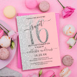 Girly Modern Pink Silver Glitzer Ombre Sweet 16 Einladung<br><div class="desc">Diese hübsche 16 . Geburtstag-Geburtstagsfeier lädt zum Verweilen bei einer jungen Teenagertochter ein. Es verfügt über ein Imitat gedruckt funkelnd silbernen Glitzer groß, "16", auf einem einfachen zauberhaften pink und Imitate silber Glitzer seitwärts-Gradienten ombre Hintergrund. Es ist einfach, einzigartig, modern, hübsch und elegant! ***WICHTIGE HINWEIS FÜR DESIGN: Für individuelle Designanfragen,...</div>