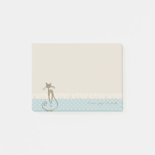 Girly Modern,Polka Dots,Imitate Gold Glittery Cat Post-it Klebezettel