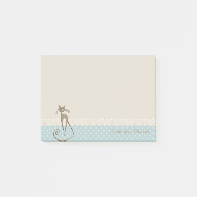 Girly Modern,Polka Dots,Imitate Gold Glittery Cat Post-it Klebezettel (Vorderseite)