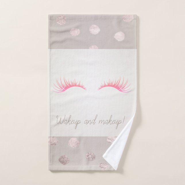 Girly Modern Polka Dots, Imitate Lashes Badhandtuch Set (Handtuch)