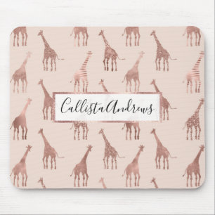 Girly Modern Rose Gold Blush Pink Giraffen Mousepad