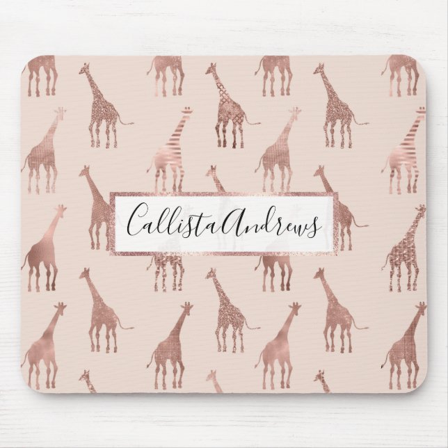 Girly Modern Rose Gold Blush Pink Giraffen Mousepad (Vorne)