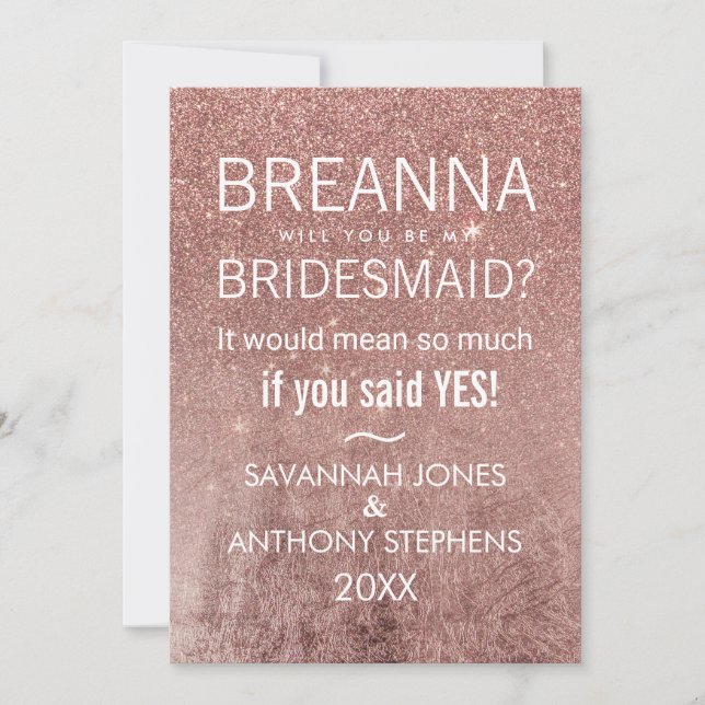 Girly Modern Rose Gold Glitzer Foil Bridesmaids Einladung (Vorderseite)