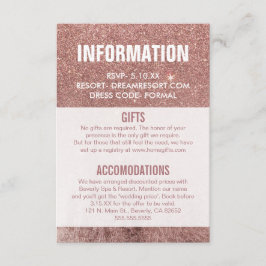 Girly Modern Rose Gold Glitzer Hochzeitsinformatio Begleitkarte