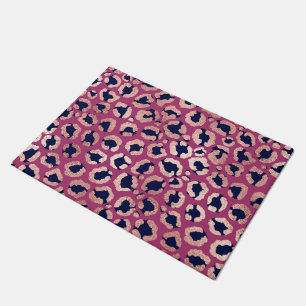 Girly Modern Rose Gold Navy Lila Leopard Print Fußmatte