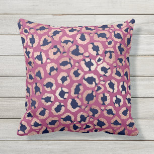 Girly Modern Rose Gold Navy Lila Leopard Print Kissen