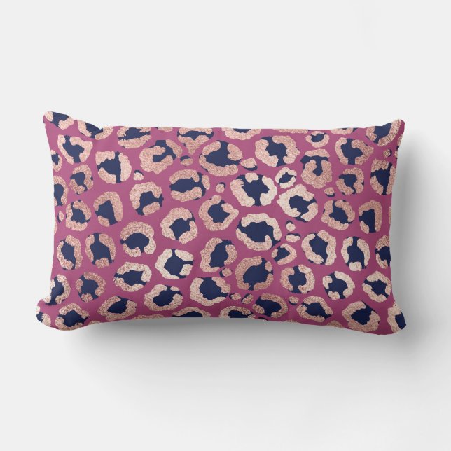 Girly Modern Rose Gold Navy Lila Leopard Print Kissen Für Draußen (Vorderseite)