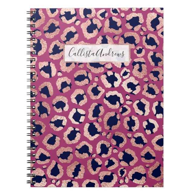 Girly Modern Rose Gold Navy Lila Leopard Print Notizblock (Vorderseite)