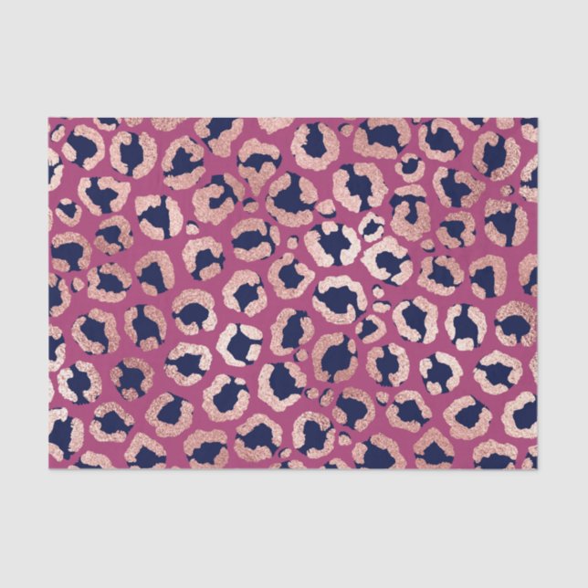 Girly Modern Rose Gold Navy Lila Leopard Print Seidenpapier (Vorderseite)