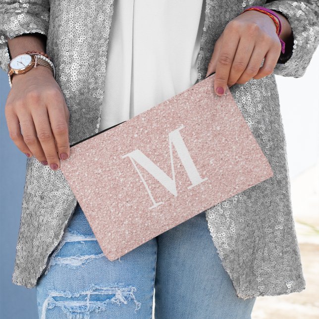 Girly Modern Serial Mit Monogramm Rose Gold Glitze Zubehörtasche (Girly Modern Serif Monogrammed Rose Gold Glitter Accessory Pouch)