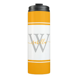 Girly Modern Trendy Monogram Script Orange Thermal Thermosbecher