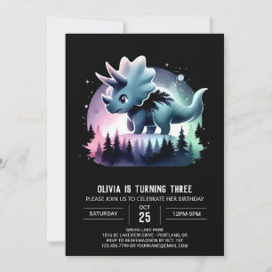 Girly Modern Triceratops Geburtstag Einladung