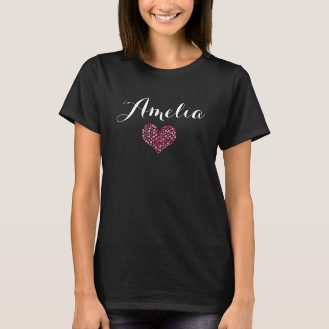 Girly Modern Typografy Name Niedlich Heart T-Shirt (Vorderseite)