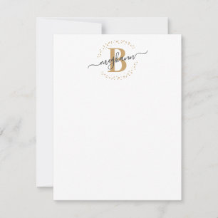 Girly Modern White Gold Name Script Mit Monogramm Mitteilungskarte