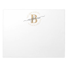 Girly Modern White Gold Name Script Mit Monogramm Notizblock