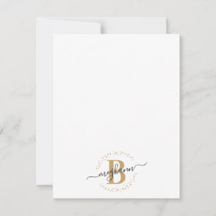 Girly Modern White Name Script Mit Monogramm Mitteilungskarte