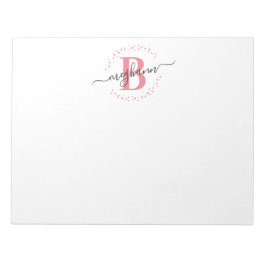 Girly Modern White Pink Name Script Mit Monogramm Notizblock