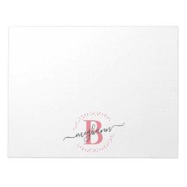 Girly Modern White Pink Name Script Mit Monogramm Notizblock