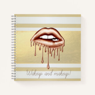 Girly Moderne Goldstreifen, Metallische tropfende Notizbuch