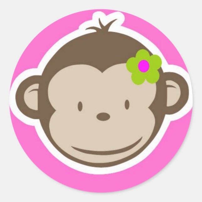 Girly Monkey Runder Aufkleber (Vorderseite)