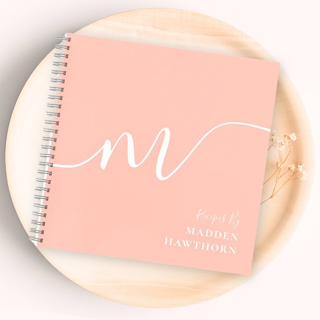 Girly Monogram Calligrafy Coral Blush Pink Rezept Notizbuch (Von Creator hochgeladen)