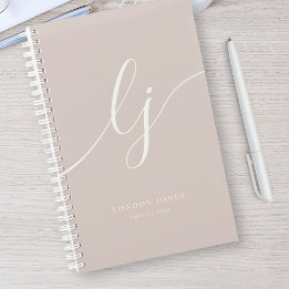 Girly Monogram Calligrafy Rose Elfenbeinskriptname Notizbuch