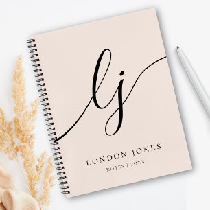 Girly Monogram Calligraphy 2 Initials Blush Pink Notizbuch