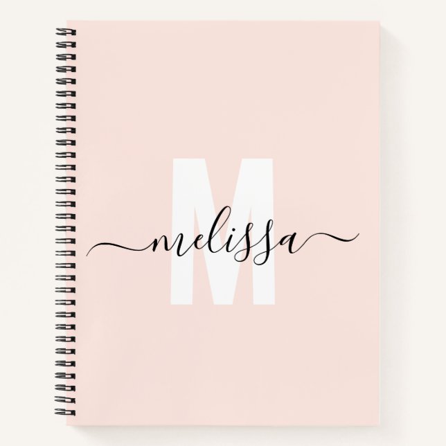Girly Monogram Calligraphy Blush Notizbuch (Vorderseite)