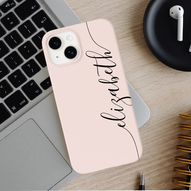 Girly Monogram Calligraphy Blush Pink Case-Mate iPhone Hülle (Von Creator hochgeladen)