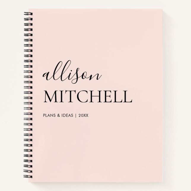 Girly Monogram Calligraphy Blush Pink Notizbuch (Vorderseite)