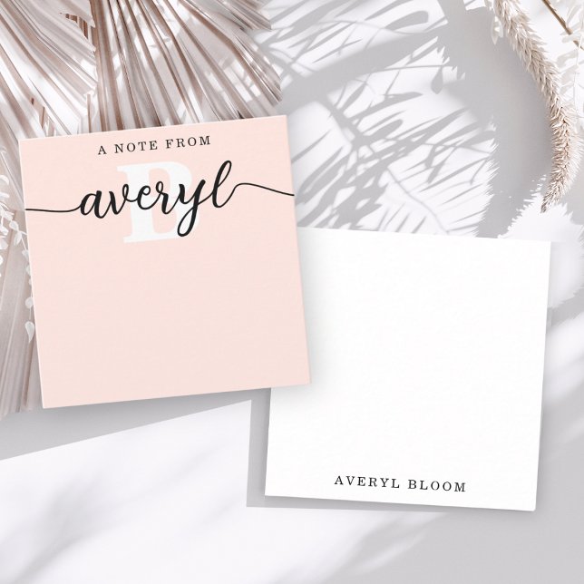 Girly Monogram Calligraphy Blush Pink Stationery Mitteilungskarte (Von Creator hochgeladen)
