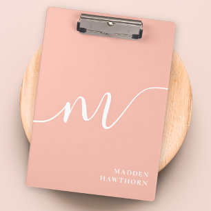 Girly Monogram Calligraphy Coral Blush Pink Klemmbrett