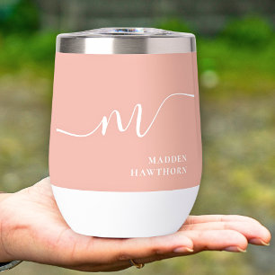 Girly Monogram Calligraphy Coral Pink Bridesmaid