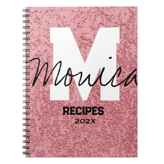 Girly Monogram Calligraphy rough rose Pink Binder Notizblock (Vorderseite)